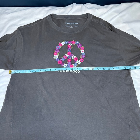 Life is Good Womens Peace Sign Flower Long Sleeve Crusher Charcoal Gray Large - Picture 8 of 9